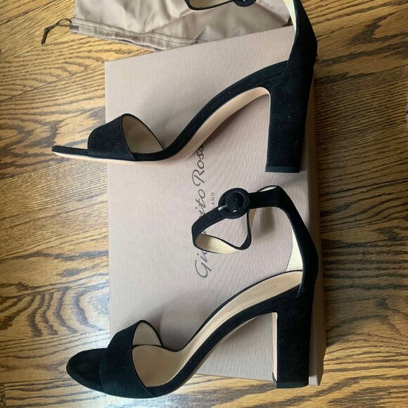 Gianvito Rossi Portofino Block Heel Sandals in black suede - Picture 2 of 5